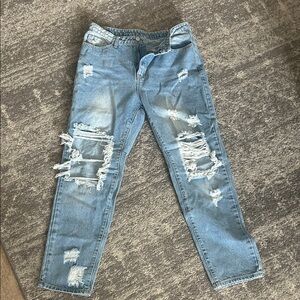 SHEIN Light Blue Distressed Flare Jeans